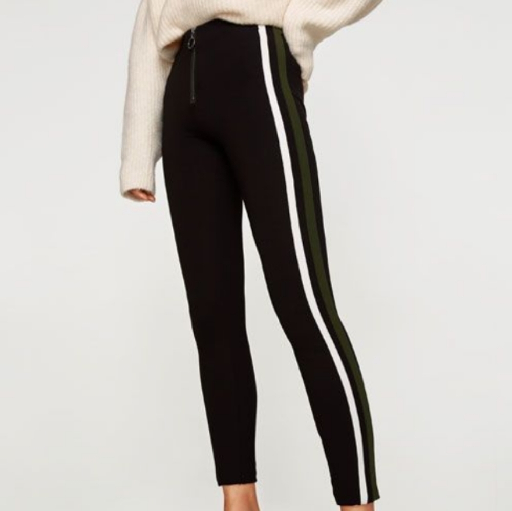 Zara Trafaluc Ponte Double‎ Stripe Zip Leggings